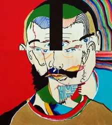 Surportrait : Mathieu Leroux, 2021 (olej i akryl na 3 zestawionych panelach drewnianych)