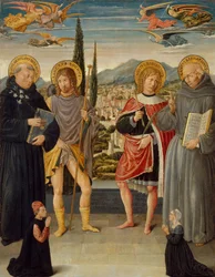 Święci Mikołaj z Tolentino, Roch, Sebastian i Bernardino ze Sieny..., 1481.
