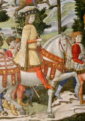 Lorenzo de Medici, Wspaniały 1449-92, jako jeden z Trzech Króli, fragment z cyklu Podróż Trzech Króli w kaplicy, ok. 1460, fragment fresku z 70619