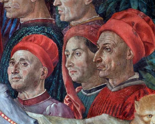 Podróż Trzech Króli Orszak Trzech Króli z Jerozolimy w Betlejem „Podróż Trzech Króli” lub „Kawalka Trzech Króli”” „(szczegóły twarzy w orszaku Trzech Króli) Fresk Benozzo Gozzoli (1420- 1497)