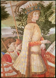 Procesja Trzech Króli, procesja prowadzona przez Wawrzyńca Wspaniałego w przebraniu magika Kaspra, detal Wawrzyńca Medyceusza, ok. 1460 r.
