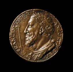 Medalion z brązu z wizerunkiem króla Franciszka I (1494-1547) wykonany przez Benvenuto Cellini (1500-1571) 1538 śr.38 cm Florencja, Bargello National Museum