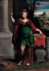 Święta Łucja z Syrakuz (początek IV wieku) trzymająca tacę z dwojgiem oczu - Obraz Benvenuta Tisiego da Garofalo (Il Garofalo) (1481-1559), 63 x 44 cm