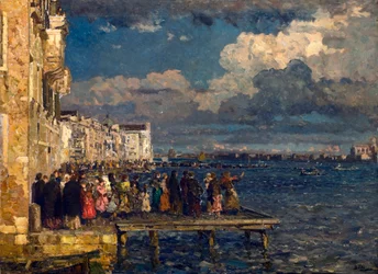 Przygotowanie do Festa del Redentore w Wenecji Malarstwo Beppe Ciardi (1875-1932) 1910-1915 Kolekcja prywatna