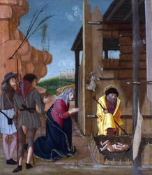 Butinone, Bernardino (czynny 1450-1510) Adoracja pasterzy Tempera na panelu ok. 1485 National Gallery, Londyn 24,8x21,6