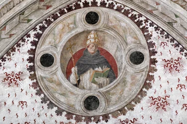 Reprezentacja papieża dominikanina (Innocentego V lub Benoita XI) (papieża dominikanina) Fresk Bernardino Zenale i Bernardino Butinone