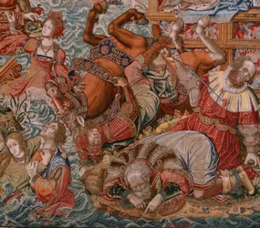 Flamandzki gobelin. Seria Honory. Fortuna, Droga do Honorów (La Fortuna, Camino de los Honores). Piąty gobelin z serii. Wzorcowi rysownicy z kręgu Bernarda van Orleya i Jana Gossaerta de Mabuse. Manufaktura Pieter van Aelst, Brusse