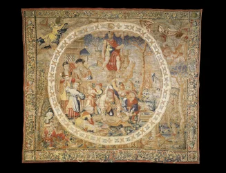 Alegoryczny gobelin brukselski przedstawiający miesiąc grudzień z „Miesiąców medalionu”, ok. 1525 r.