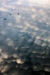 Odbicia chmur i ptaków na powierzchni rzeki Garonne w Tuluzie, Górna Garonna (zdjęcie ilustracyjne)