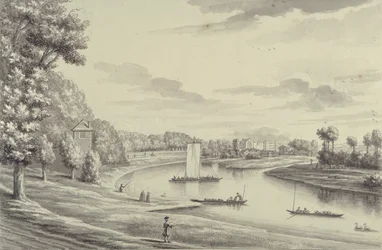 A West View of Hampton Court Ferry i Hampton Church at a Distance, 1731-33 (pióro i czarny tusz oraz pranie na papierze wykładanym)