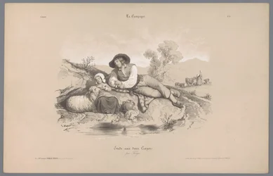 Pasterz z dziewczyną przy basenie? Wizerunki życia na wsi (tytuł serii) Kampania. Etudes varieés aux deux Kredki (tytuł serii na obiekcie)