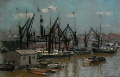 Scena portowa (pastel na papierze)