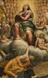 Apsyda, Ołtarz Bernardino Gatti zwany Il Sojaro, uzupełniony przez Giovanniego Battistę Trottiego, zwany IL Malosso, Wniebowzięcie Najświętszej Maryi Panny