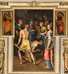 Kaplica Matki Bożej Ludowej, II przęsło strona północna, Bernardino Campi, Dekolacja Baptysty 1569, Po bokach św. Piotra i Pawła 1520-30