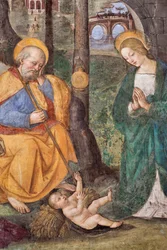 Adoracja pasterzy (Adoracja pasterzy) Detal Fresk Pinturicchio (Bernardino di Betto) (1454-1513) 1484-1492 (Kościół Santa Maria del Popolo), Bazylika Santa Maria del Popolo, Cappella Basso della Rovere Rzym Włochy