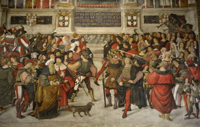 Włochy, Toskania, Siena, katedra, Duomo: Koronacja Piusa II (1405-1464)