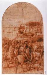 Karykatura przygotowawcza do filmu „Eneasz Sylwiusz Piccolomini (1405-64) Podróże do Rady Bazylejskiej” (pióro i atrament na papierze)