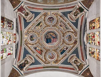 Koronacja Matki Boskiej „” Czterech Ewangelistów” „Sybille”” i „”Doktorzy Kościoła””” Sklepienie chóru wykonane przez Pinturicchio (Bernardino di Betto) (1454-1513) - 1508-1510 Bazylika Santa Maria del Popolo (Kościół Santa Maria del Pop
