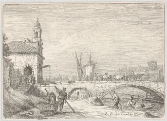 Capriccio z mostem i budynkiem bramnym w stylu padewskiej Porta Portello