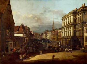 Rynek Mączny w Wiedniu, autorstwa Bernardo Bellotto, znanego jako Canaletto (1721-1780), olej na płótnie