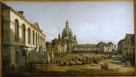 Neumarkt w Dreźnie, Niemcy, widziany z Judenhof, dzielnicy żydowskiej (obraz na płótnie)