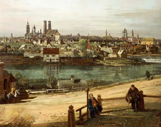 Widok Monachium z Haidhausen z rzeką Izarą w centrum, fragment