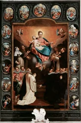 Dziewica z Dzieciątkiem i tajemnice różańca - Obraz Bernardo Castello (1557-1629) (w środku) i Paolo Gerolamo Piola (1666-1724) Santa Margherita Ligure, kościół Santa Margherita Włochy