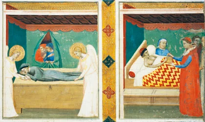 Predella z Sacra Cintola (Święty Pas), Bernardo Daddi (1290-1348), Detal z dwiema płytkami