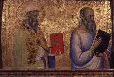 Święty Grzegorz Wielki (ok.540-604) i niezidentyfikowany święty (tempera na panelu)