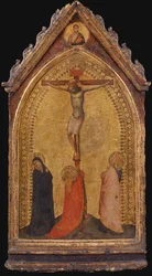 Ukrzyżowanie z Marią Magdaleną, Madonną i Janem Ewangelistą (tempera na panelu)