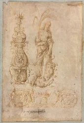 Projekt kandelabru, Alegoryczna figura obfitości, Projekt płaskorzeźby ozdobnej, ok. 1900 1490s.