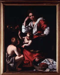 Reprezentacja Świętej Rodziny ze św. Janem Chrzcicielem Dziecko (Święta rodzina ze św. Janem Chrzcicielem) Obraz Bernardo Strozziego (1581-1644) Genes, Musei di Strada Nuova (ex Palazzo Rosso) Włochy