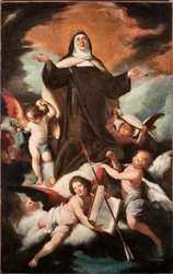 Triumf świętej Teresy od Jezusa, czyli z Ávili (1515-1582), hiszpańskiej mistyczki i karmelitanki (Triumf świętej Teresy z Ávili), obraz Bernarda Strozziego (1581-1644), XVII wiek - Genua, Musei di Strada Nuova, nr inw. PB 49