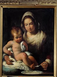 Dziewica ma łyżkę. Obraz Bernardo Strozziego (1581-1644)
