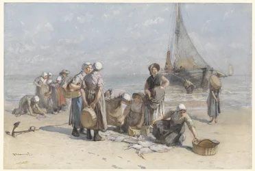 Rybaki na plaży w Scheveningen Rybaczki na plaży Scheveningen