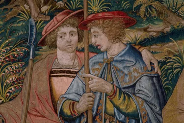 Flamandzki gobelin. Seria Fundacja Rzymu: Faustulus spotyka Romulusa i Remusa. Rysownik Barend van Orley (?). Produkcja brukselska. 1525-1530. Szczegół.