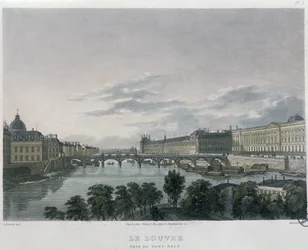 Pont lub Passerelle des Arts, Paryż, 1832 (rycina kolorowa)