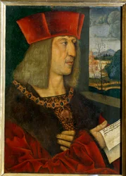 Portret cesarza Maksymiliana I (1459-1519) Obraz Bernarda Strigela (1460-1528) XV wiek. Wymiary 0,38 x 0,28 m