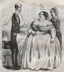 Gourmands - otyłość i chuda - grawerowanie w „La Physiologie du gout” Jeana Anthelme Brillat Savarin (Brillat-Savarin