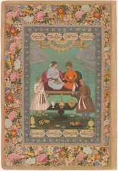 Dżahangir zabawia szacha Abbasa z Albumu Petersburskiego, ok. 1620 (akwarela, złoto, tusz na papierze)