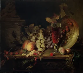 Martwa natura z owocami, kieliszek wina, 1863