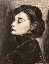 Audrey Hepburn, ok. 2021 (węgiel na papierze)