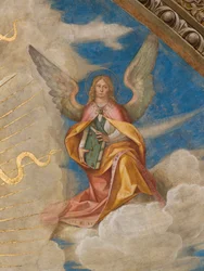 Apsyda, Catino Apse, Boccaccio Boccaccino, Pantokrator wśród świętych Marcellino, Imerio, Omobono, Piotr Egzorcysta, Szczegół Anioł po prawej
