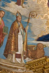 Apsyda, Catino Apse, Boccaccio Boccaccino, Pantokrator wśród świętych Marcellino, Imerio, Omobono, Piotr Egzorcysta, Fragment św. Imerio