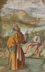 Nawa środkowa, pierwsze północne przęsło, ogłoszenie do Gioacchino, Boccaccio Boccaccino 1514-15, szczegół