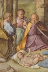 Nawa Środkowa, Czwarte Przęsło Północne, Adoracja Pasterzy, Boccaccio Boccaccino 1516-17, Szczegół