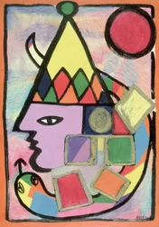 Arlekin, 2000 (olej, pastel i tusz indyjski na papierze)