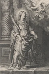 Święta Katarzyna trzymająca liście palmowe i miecz, nad głową dwa putta trzymające wawrzyn..., ca. 1625-59.