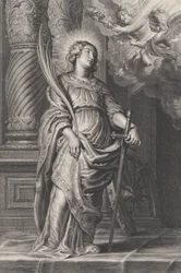 Święta Katarzyna trzymająca liście palmowe i miecz, nad głową dwa putta trzymające wawrzyn..., ca. 1625-59.