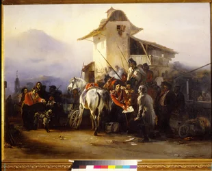 Aresztowanie szpiega. Obraz Gottfrieda (Bogdana Pavlovicha) Willewalde (1818-1903), olej na płótnie